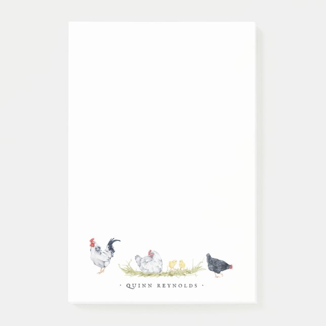 Notas Post-it® Pollos de Granja Rústica | Papelería Monograma (Anverso)