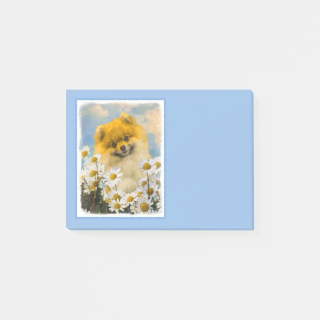 Notas Post-it® Pomerania en pintura de Daisies - Arte de perro or (Anverso)