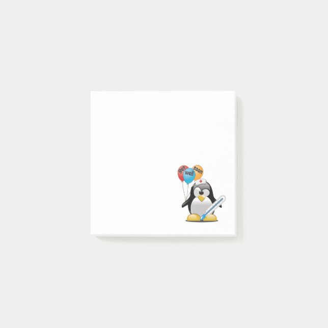 Notas Post-it® Ponte bien pronto. Enfermera de pingüino. (Anverso)