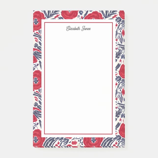 Notas Post-it® Poppies Florales Rojo Y Azul (Anverso)