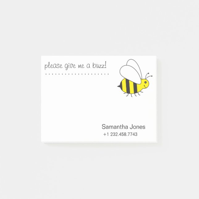 Notas Post-it® ¡Por favor déme un zumbido! Lindo manosee la abeja (Anverso)