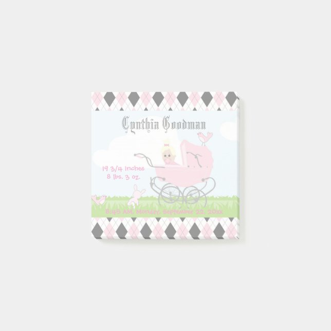 Notas Post-it® Porte de bebé rosa de la vendimia (Anverso)