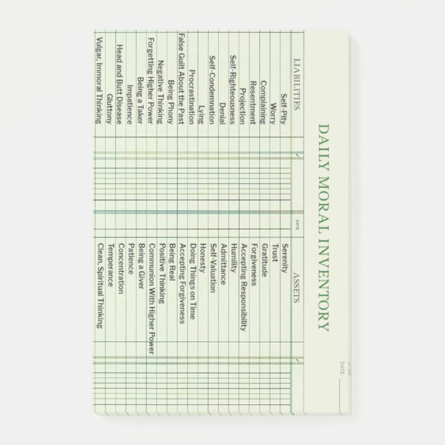 Notas Post-it® Post-it de la tarjeta de inventario moral diaria (Anverso)