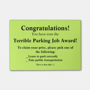 Notas Post-it® Post-it terrible del estacionamiento