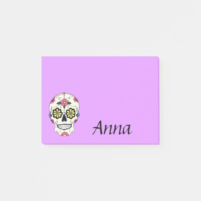Notas Post-it® Post personalizado del cráneo de azúcar morado en  (Anverso)