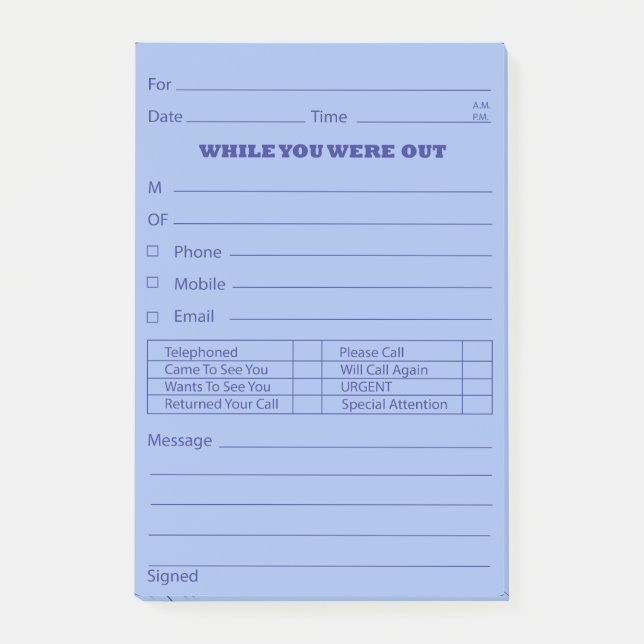 Notas Post-it® Poste azul del mensaje de teléfono es (Anverso)