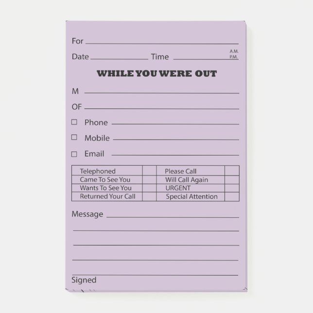 Notas Post-it® Poste púrpura del mensaje de teléfono es (Anverso)
