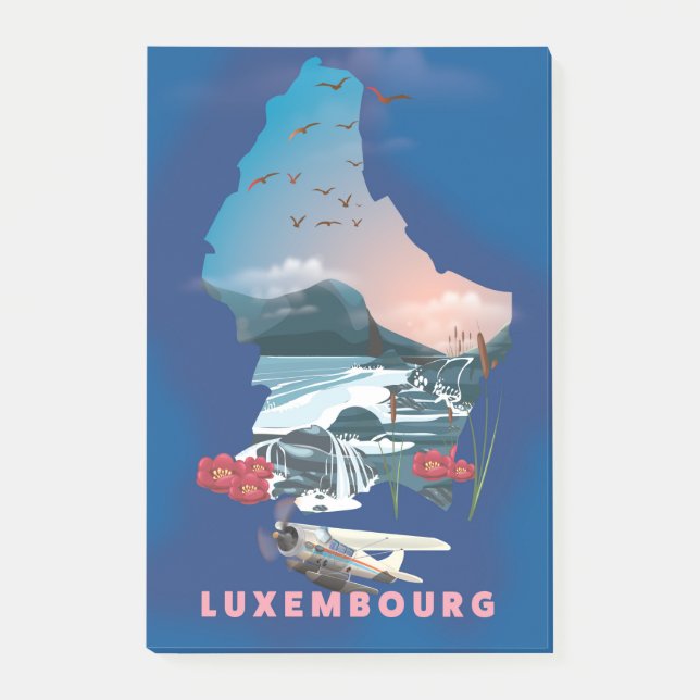 Notas Post-it® Póster de viaje ilustrado del mapa de Luxemburgo. (Anverso)