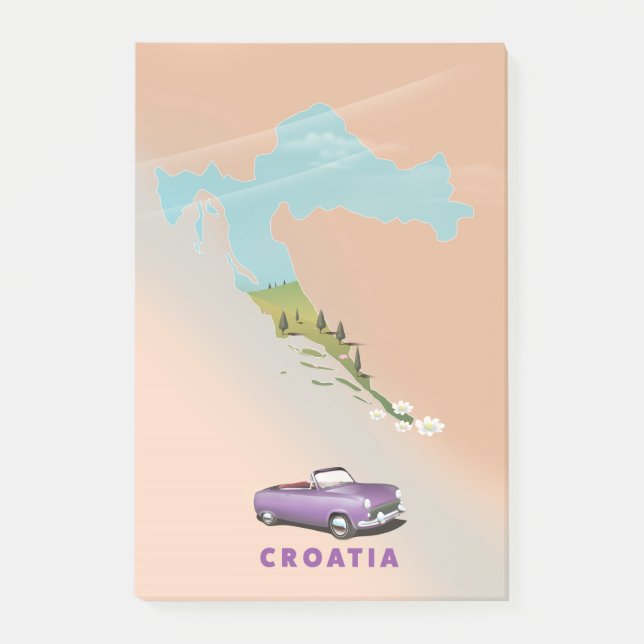 Notas Post-it® Póster ilustrado del mapa de Croacia. (Anverso)