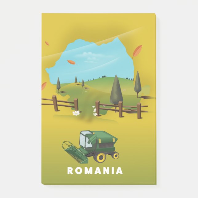 Notas Post-it® Póster ilustrado del mapa de Rumania. (Anverso)