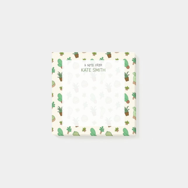 Notas Post-it® Potes ilustrados de suculentos y cactus (Anverso)
