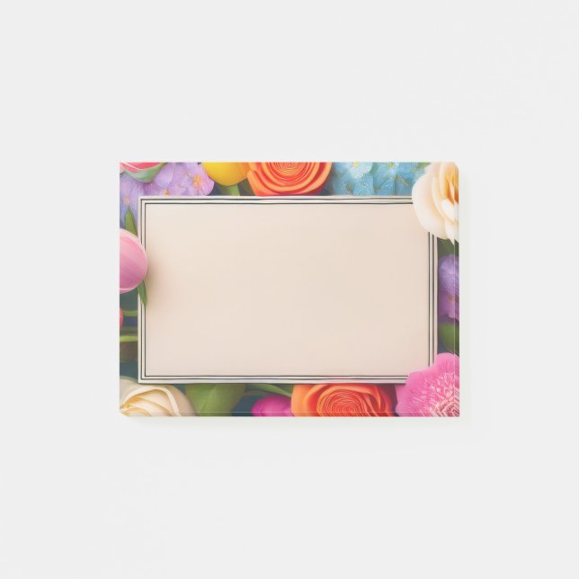 Notas Post-it® Pretty Floral Framed Roses Tulips Hydrangea (Anverso)