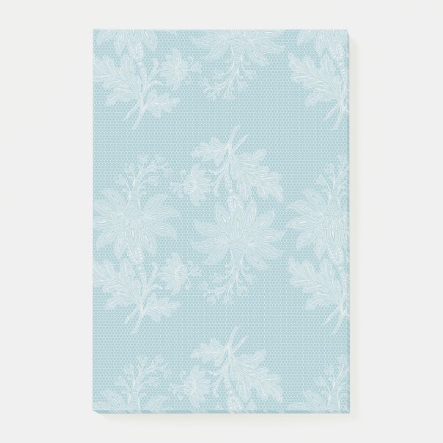 Notas Post-it® Pretty Light Blue White Floral Faux Lace   (Anverso)