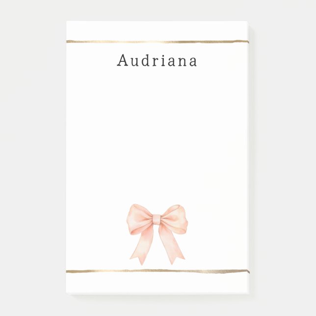 Notas Post-it® Pretty Peach Bow Personalized  (Anverso)