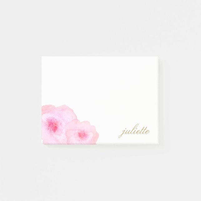 Notas Post-it® Pretty Pink Watercolor Flowers Personalized (Anverso)