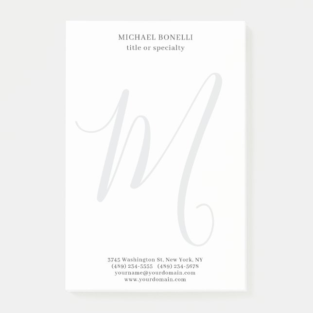 Notas Post-it® Profesional Llano Moderno Minimalista Monogramado (Anverso)