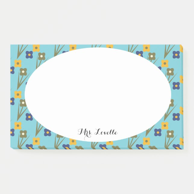 Notas Post-it® Profesor Floral Aqua Nombre Personalizado (Anverso)