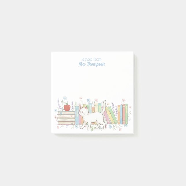 Notas Post-it® Profesor que ama Libros & Gatos Personalizado (Anverso)