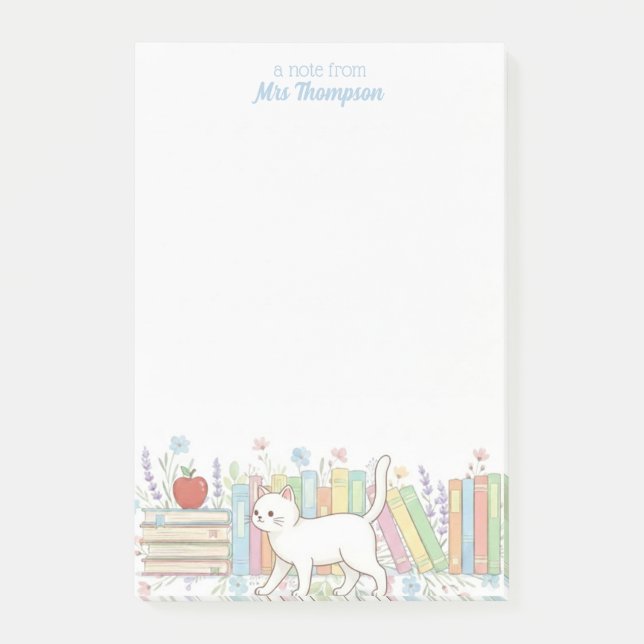 Notas Post-it® Profesor que ama Libros & Gatos Personalizado (Anverso)