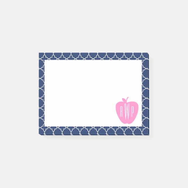 Notas Post-it® Profesor rosado del monograma de Quatrefoil de la (Anverso)