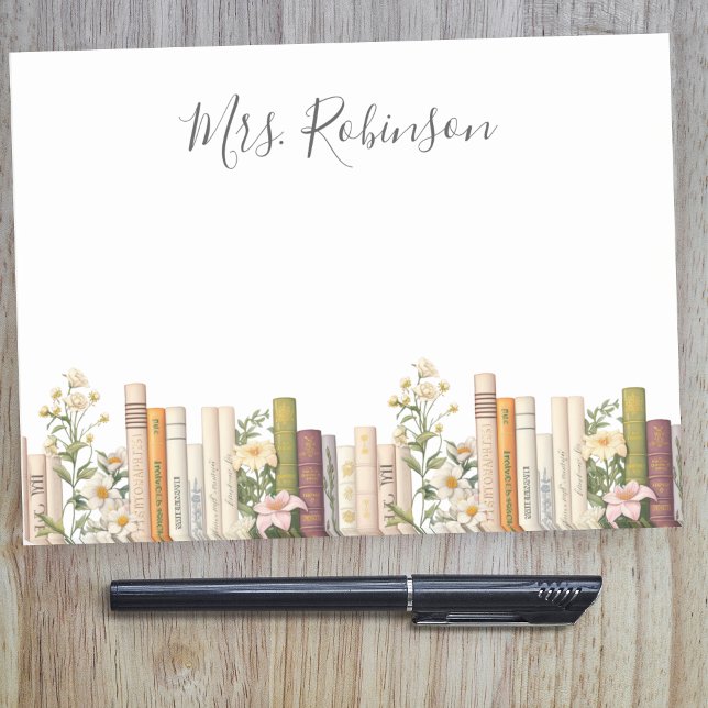 Notas Post-it® Profesora bibliotecaria de libros y flores silvest (Subido por el creador)