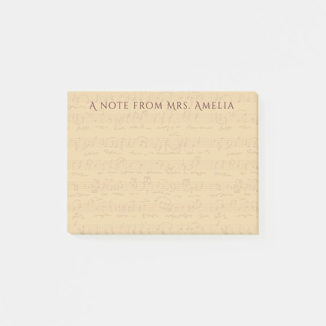 Notas Post-it® Profesora de Música de Hoja Musical Antigua Vintag (Anverso)