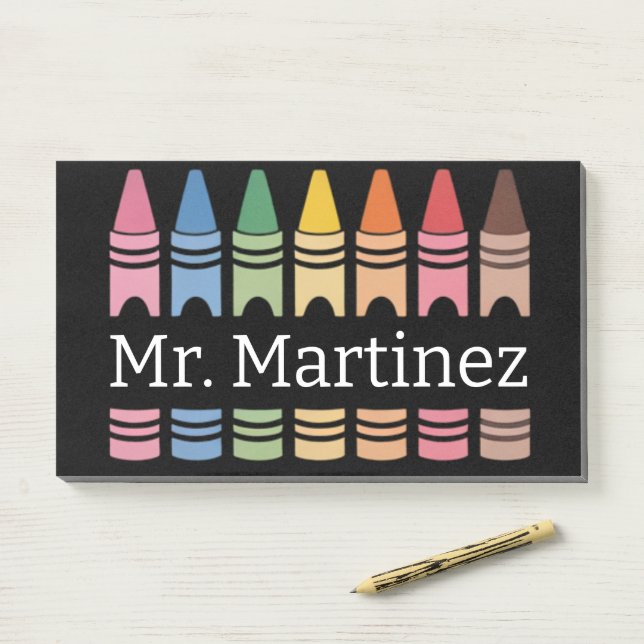 Notas Post-it® Profesora personalizada de Crayon Nombre Cute Back (En escritorio)