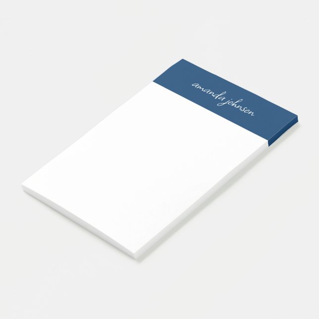 Notas Post-it® Professional Modern Navy Blue Monogram Full Name (En perspectiva)