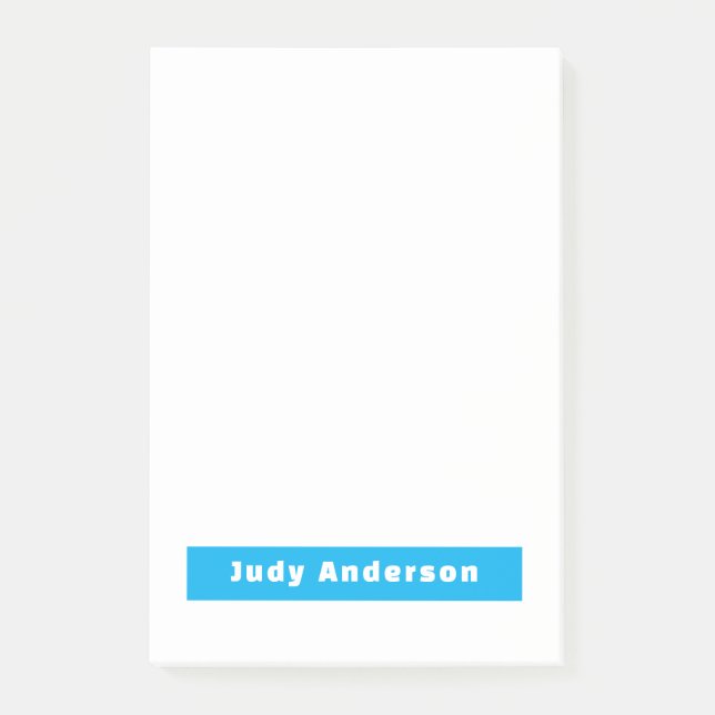 Notas Post-it® Professional Plain Modern Elegant Name Blue White (Anverso)