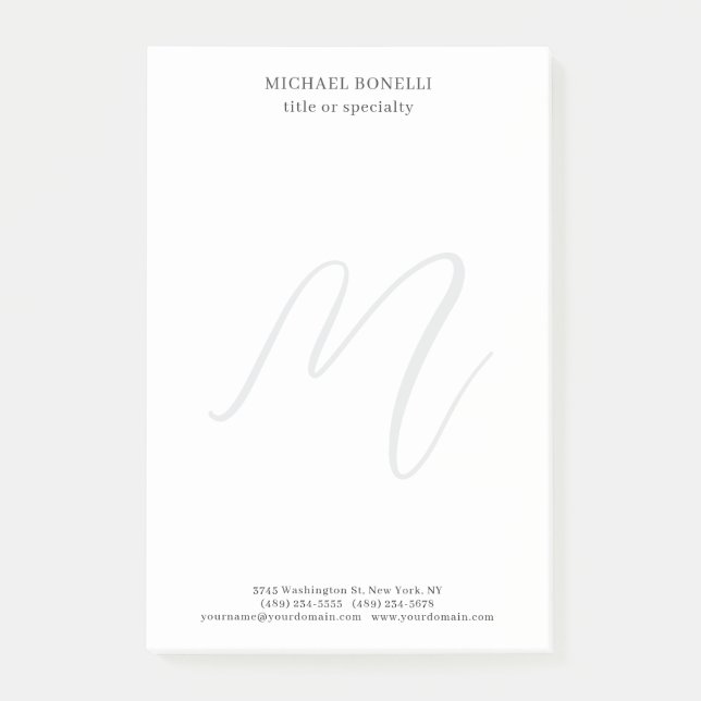 Notas Post-it® Professional Plain Modern Minimalist Monogrammed (Anverso)