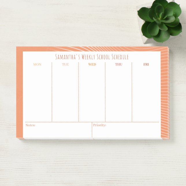 Notas Post-it® Programa de clases semanales de Naranja personaliz (Oficina)