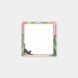 Notas Post-it® Puerta de jardín al aguarela y gato negro estiránd