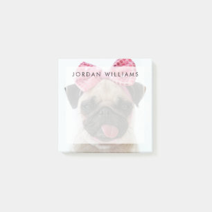 Notas Post-it® Pug con arco rosado