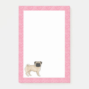 Notas Post-it® Pug de color cervato dibujo animado corazones de a