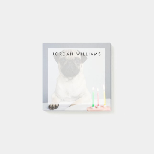 Notas Post-it® Pug de cumpleaños (Anverso)