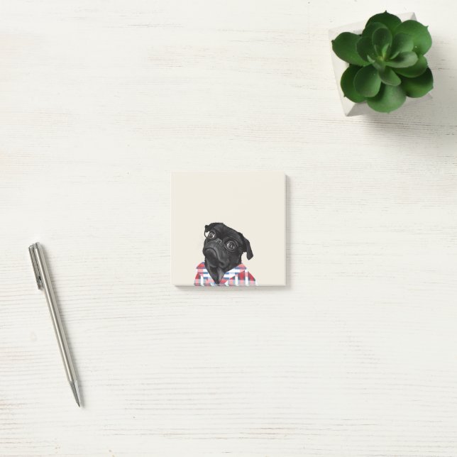 Notas Post-it® Pug negro lindo con lentes (Oficina)