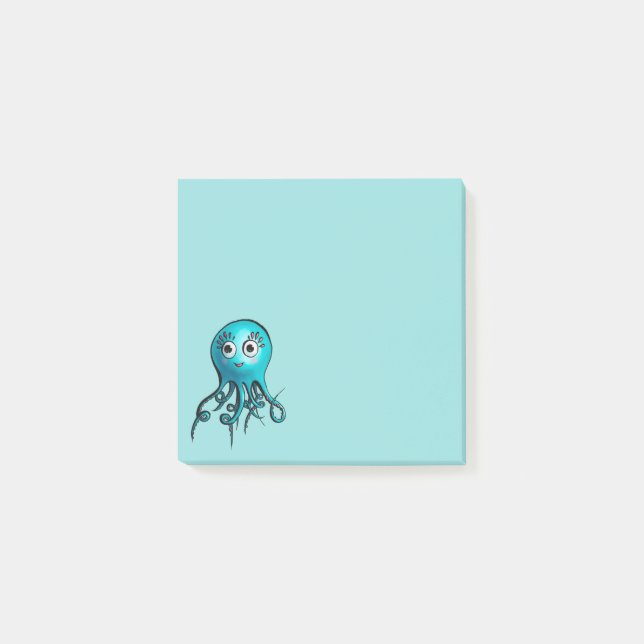 Notas Post-it® Pulpo azul chiquito - Kawaii Personalizado Animal (Anverso)
