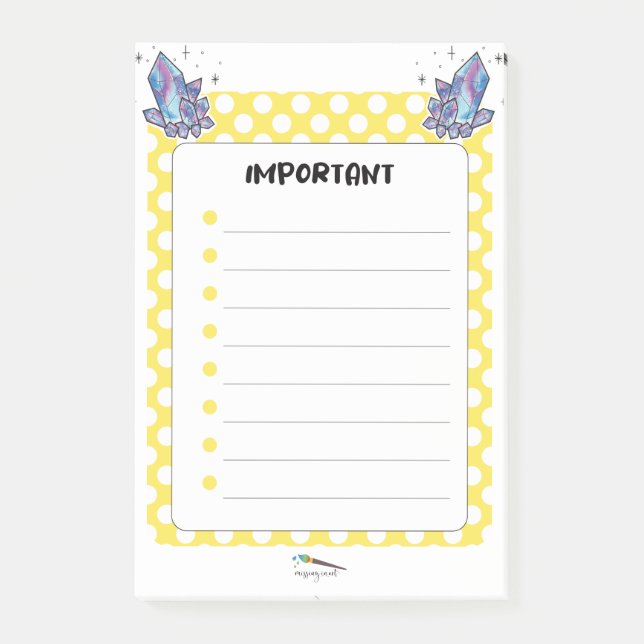 Notas Post-it® Punto de polka amarillo y diamantes importantes (Anverso)