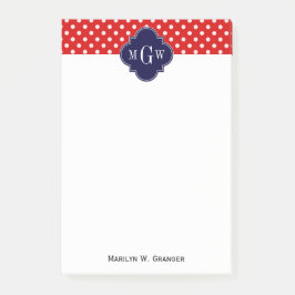 Notas Post-it® Punto rojo blanco lunares azul marino quatrefoil 3
