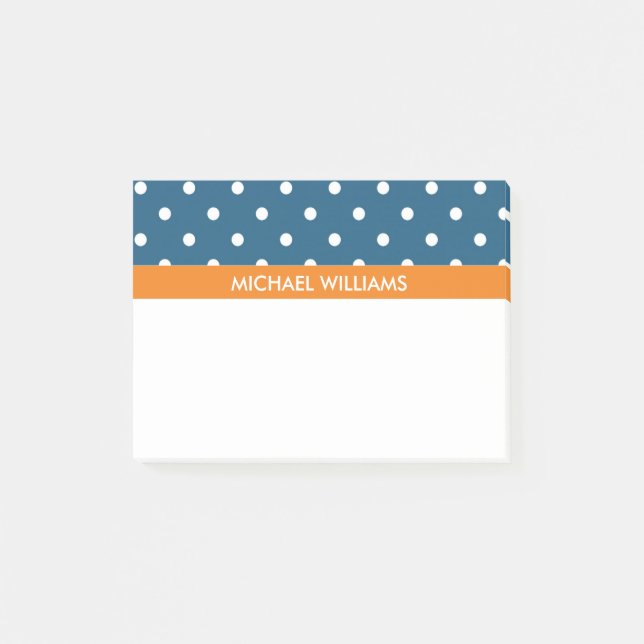 Notas Post-it® Puntos de Polka Azul con franjas Naranjas (Anverso)