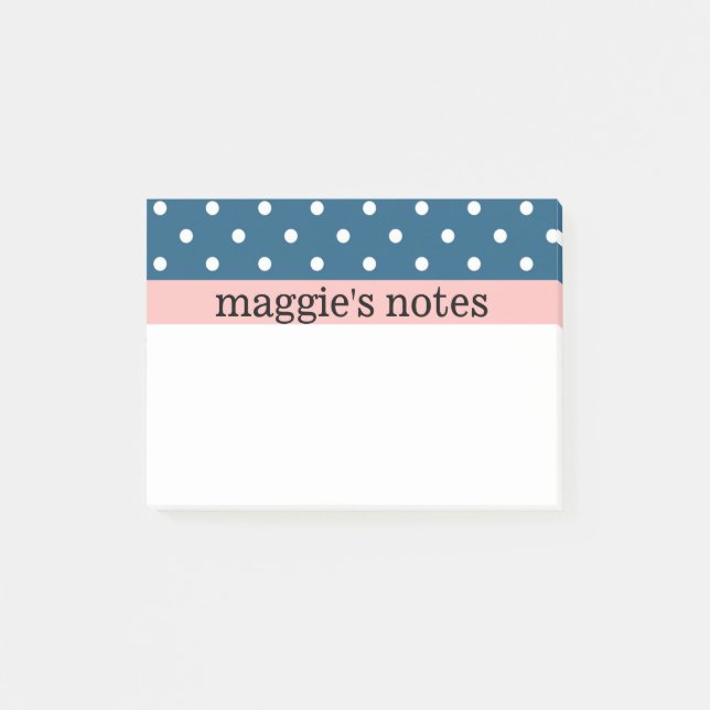 Notas Post-it® Puntos de polka azul y blanco (Anverso)