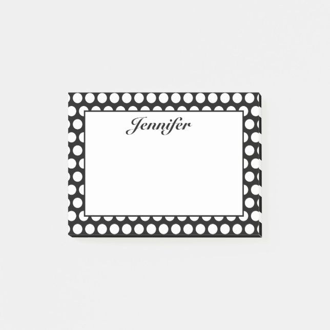 Notas Post-it® Puntos de polka blancos y negros personalizados (Anverso)