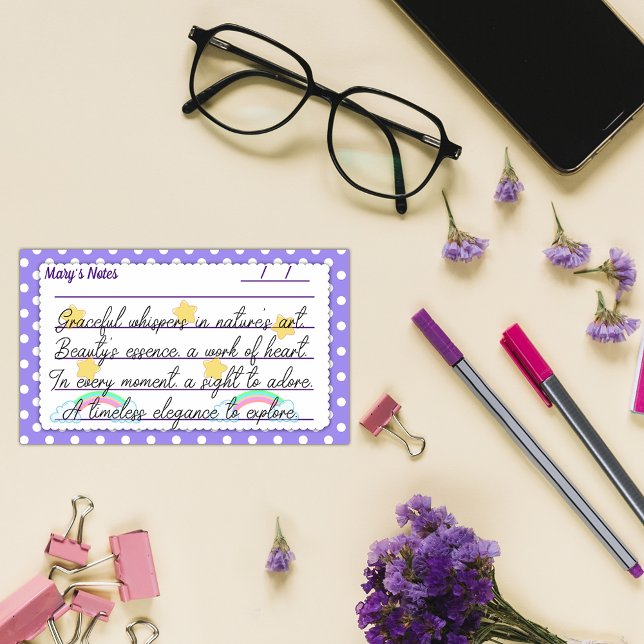 Notas Post-it® Puntos de polka púrpura, estrellas lindas y arcos  (Subido por el creador)