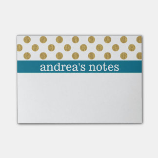 Notas Post-it® Puntos del Polka dorado con azul