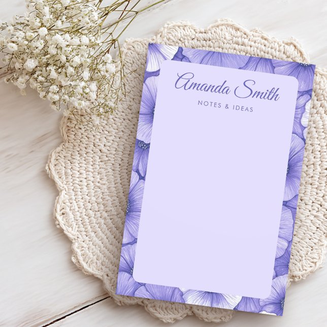 Notas Post-it® Purple flower pattern border elegant script name (Purple flower pattern border elegant script name post-it notes)