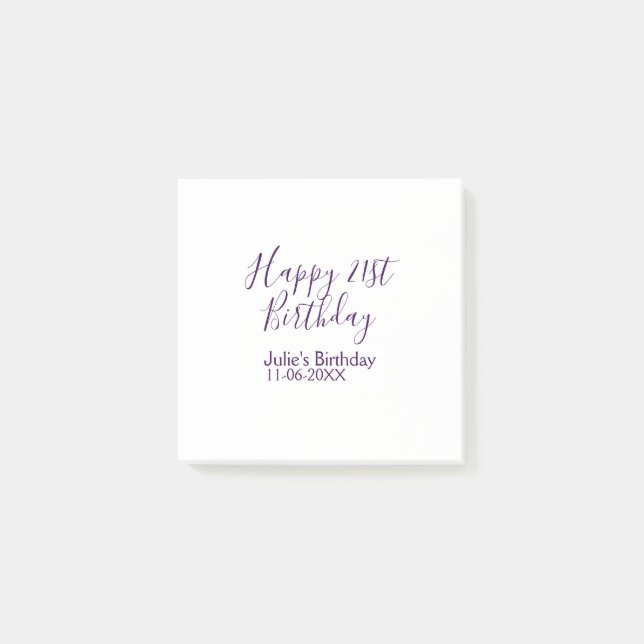 Notas Post-it® Purple happy 21st cumpleaños fecha Keychain (Anverso)