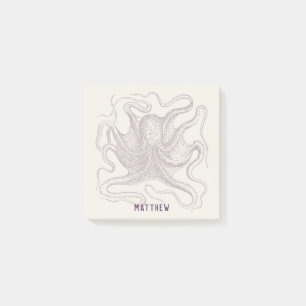 Notas Post-it® Púrpura ilustrada pulpo personalizada y crema