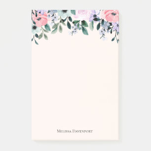 Notas Post-it® Púrpura rosa y acuarela floral verde