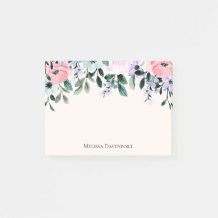 Notas Post-it® Púrpura rosa y acuarela floral verde