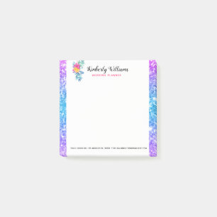 Notas Post-it® Purpurina de Faux y Bouquet floral colorido